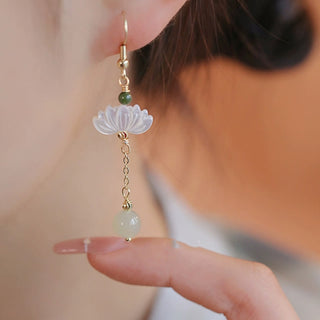 Buddha Gift Hetian Jade Lotus Prosperity Earrings