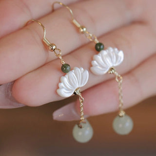 Buddha Gift Hetian Jade Lotus Prosperity Earrings