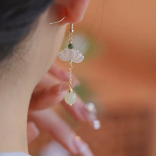 Buddha Gift Hetian Jade Lotus Prosperity Earrings