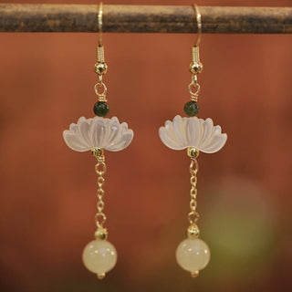 Buddha Gift Hetian Jade Lotus Prosperity Earrings
