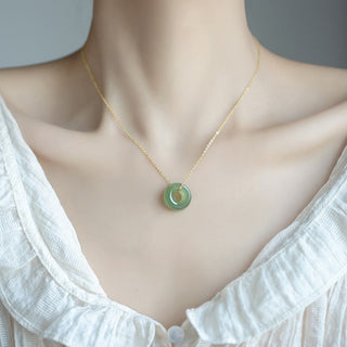 Buddha Gift 925 Sterling Silver Plated Gold Hetian Jade Peace Buckle Necklace Pendant