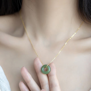Buddha Gift 925 Sterling Silver Plated Gold Hetian Jade Peace Buckle Necklace Pendant