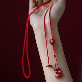 Buddha Gift Natural Cinnabar Chinese Zodiac Ruyi Handle Fu Character Lotus Blessing Red String Belly Chain