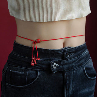 Buddha Gift Natural Cinnabar Chinese Zodiac Ruyi Handle Fu Character Lotus Blessing Red String Belly Chain