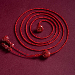 Buddha Gift Natural Cinnabar Chinese Zodiac Ruyi Handle Fu Character Lotus Blessing Red String Belly Chain