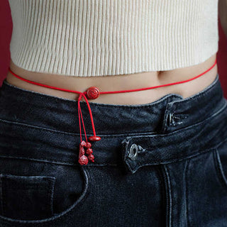 Buddha Gift Natural Cinnabar Chinese Zodiac Ruyi Handle Fu Character Lotus Blessing Red String Belly Chain