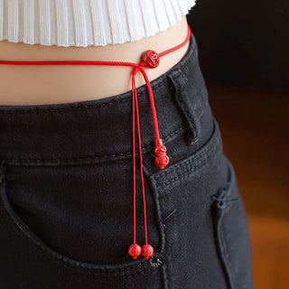 Buddha Gift Natural Cinnabar Chinese Zodiac Gourd Calm Blessing Red String Belly Chain