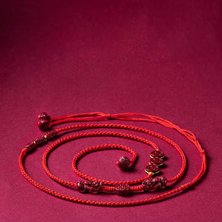 Buddha Gift Natural Cinnabar PiXiu Calm Blessing Red String Belly Chain