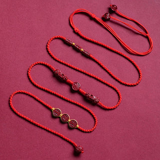 Buddha Gift Natural Cinnabar PiXiu Calm Blessing Red String Belly Chain