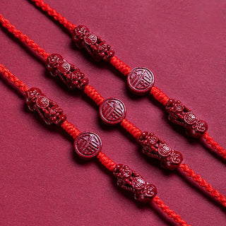 Buddha Gift Natural Cinnabar PiXiu Calm Blessing Red String Belly Chain