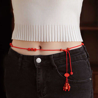 Buddha Gift Natural Cinnabar Calm Blessing Red String Belly Chain