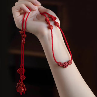 Buddha Gift Natural Cinnabar Calm Blessing Red String Belly Chain
