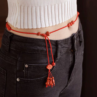 Buddha Gift Natural Cinnabar Calm Blessing Red String Belly Chain