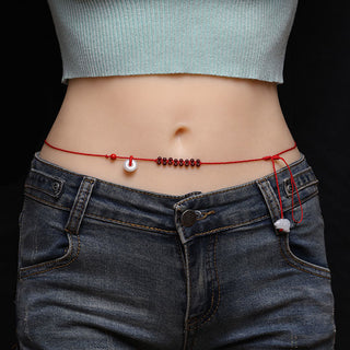 Buddha Gift Chinese Zodiac Natural Garnet Peace Buckle Blessing Red String Belly Chain