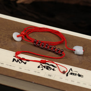 Buddha Gift Chinese Zodiac Natural Garnet Peace Buckle Blessing Red String Belly Chain
