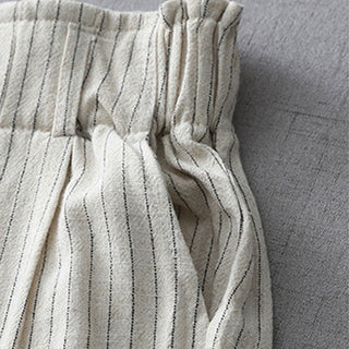 Buddha Gift Vertical Striped Cotton Linen High Waist Wide Leg Pants With Pockets