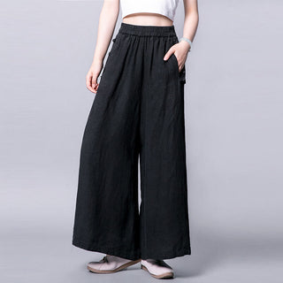 Buddha Gift Casual Cotton Frog-Button High Waist Wide Leg Pants With Pockets