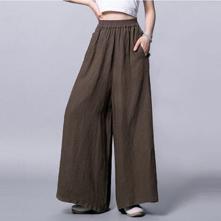 Buddha Gift Casual Cotton Frog-Button High Waist Wide Leg Pants With Pockets