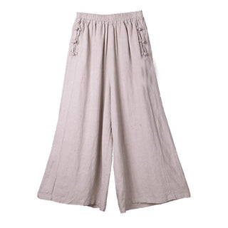 Buddha Gift Casual Cotton Frog-Button High Waist Wide Leg Pants With Pockets