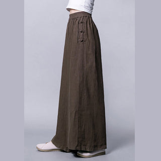 Buddha Gift Casual Cotton Frog-Button High Waist Wide Leg Pants With Pockets