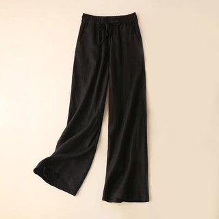 Buddha Gift Casual Cotton Linen High Waist Lace-up Wide Leg Pants With Pockets