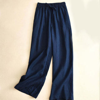 Buddha Gift Casual Cotton Linen High Waist Lace-up Wide Leg Pants With Pockets