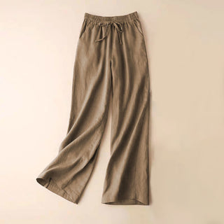 Buddha Gift Casual Cotton Linen High Waist Lace-up Wide Leg Pants With Pockets