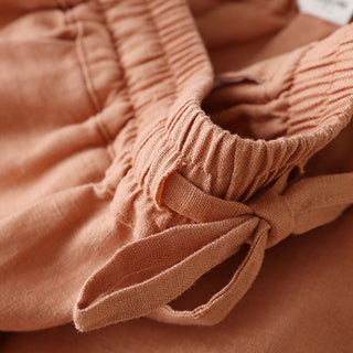 Buddha Gift Casual Cotton Linen High Waist Lace-up Wide Leg Pants With Pockets