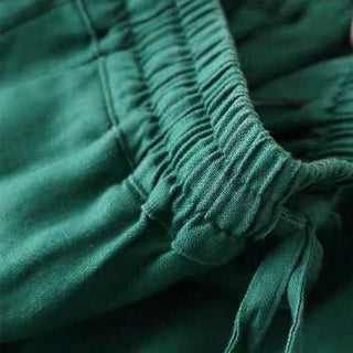 Buddha Gift Casual Cotton Linen High Waist Lace-up Wide Leg Pants With Pockets