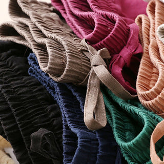 Buddha Gift Casual Cotton Linen High Waist Lace-up Wide Leg Pants With Pockets