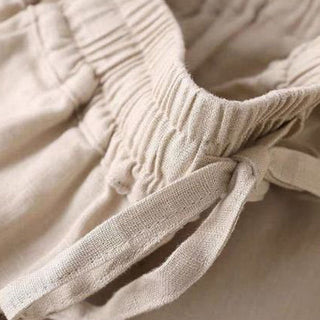 Buddha Gift Casual Cotton Linen High Waist Lace-up Wide Leg Pants With Pockets