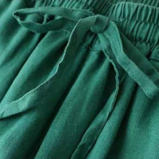 Buddha Gift Casual Cotton Linen High Waist Lace-up Wide Leg Pants With Pockets