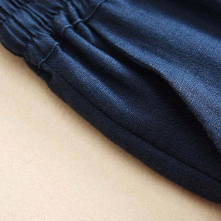 Buddha Gift Casual Cotton Linen High Waist Lace-up Wide Leg Pants With Pockets