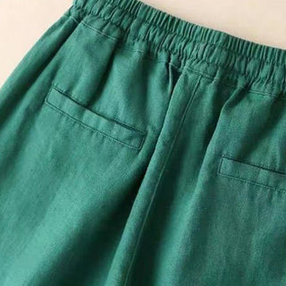 Buddha Gift Casual Cotton Linen High Waist Lace-up Wide Leg Pants With Pockets