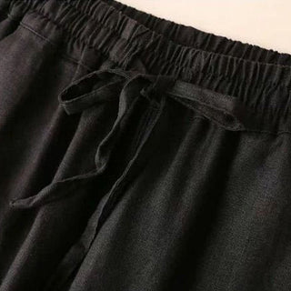 Buddha Gift Casual Cotton Linen High Waist Lace-up Wide Leg Pants With Pockets