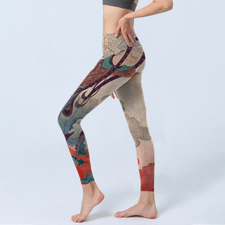 Buddha Gift Dunhuang Flying Apsaras Auspicious Clouds Print Fitness Leggings Women's Yoga Pants