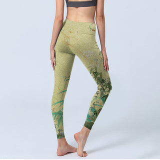 Buddha Gift Bamboo Print Lycra Fabric Fitness Leggings Women's Yoga Pants