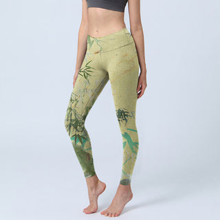 Buddha Gift Bamboo Print Lycra Fabric Fitness Leggings Women's Yoga Pants
