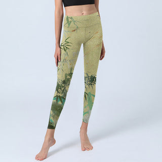 Buddha Gift Bamboo Print Lycra Fabric Fitness Leggings Women's Yoga Pants
