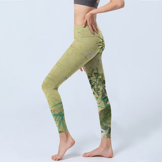 Buddha Gift Bamboo Print Lycra Fabric Fitness Leggings Women's Yoga Pants