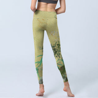 Buddha Gift Bamboo Print Lycra Fabric Fitness Leggings Women's Yoga Pants