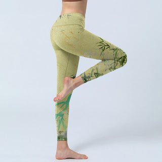 Buddha Gift Bamboo Print Lycra Fabric Fitness Leggings Women's Yoga Pants