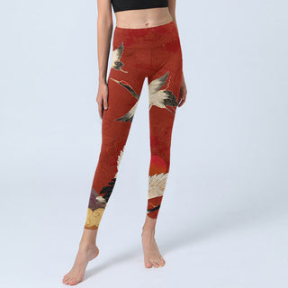 Buddha Gift Crane Print Lycra Fabric Fitness Leggings Women's Yoga Pants