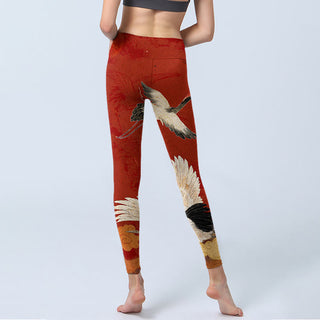 Buddha Gift Crane Print Lycra Fabric Fitness Leggings Women's Yoga Pants