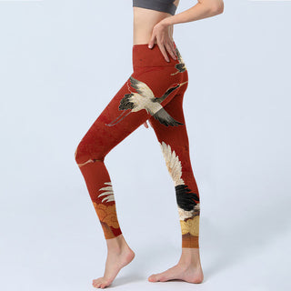 Buddha Gift Crane Print Lycra Fabric Fitness Leggings Women's Yoga Pants