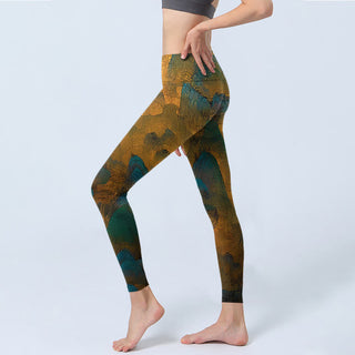 Buddha Gift Dark Goldenrod Mountain Print Fitness Leggings Women's Yoga Pants