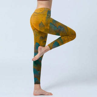 Buddha Gift Dark Goldenrod Mountain Print Fitness Leggings Women's Yoga Pants