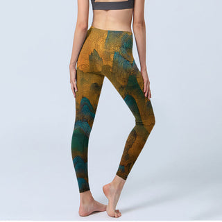 Buddha Gift Dark Goldenrod Mountain Print Fitness Leggings Women's Yoga Pants
