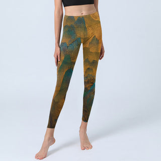 Buddha Gift Dark Goldenrod Mountain Print Fitness Leggings Women's Yoga Pants