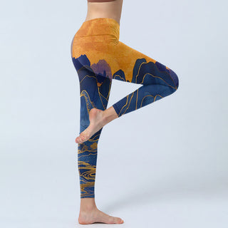Buddha Gift Dark Blue Mountain Sunset Print Fitness Leggings Women's Yoga Pants
